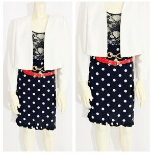 Vintage Black and White Polka Dot Print Skirt / size Medium